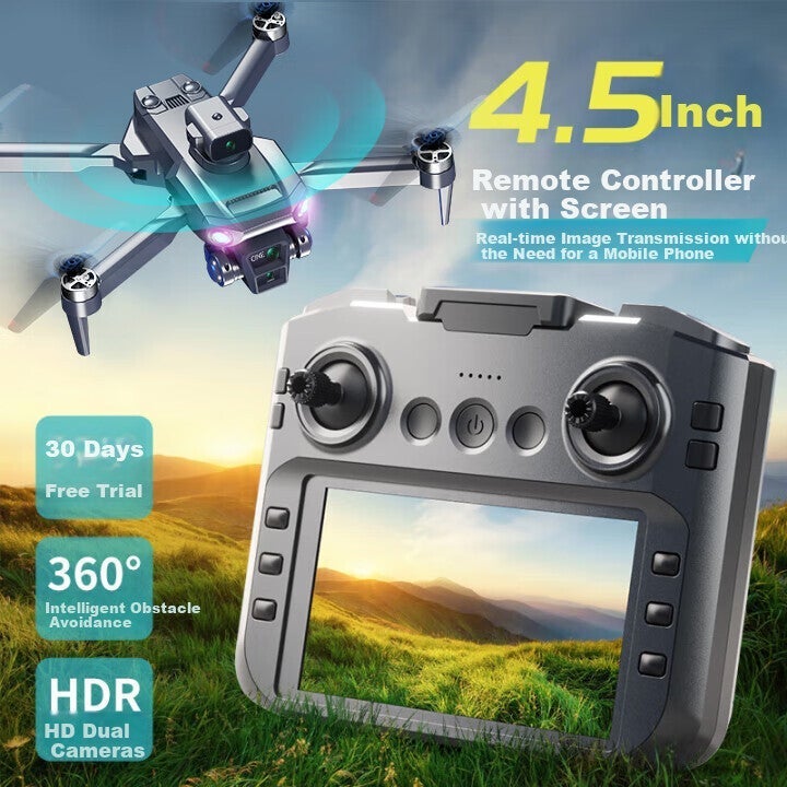 RC Quadcopter Drone with Screen Remote, Dual Camera, Optical Flow Hover, Obstacle Avoidance, 480p - Image 2
