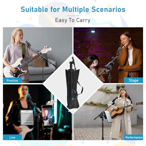 GUITTO Microphone Floor Stand with Phone/Tablet Holder, Adjustable Boom Mic Stand with Heavy-Duty Base, Dual Device Mount for Streaming, Podcasting, Recording, and Live Performances GMS-04 - Image 2