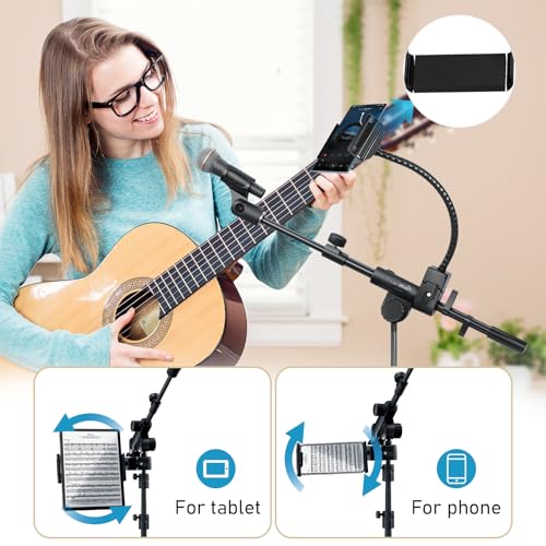 GUITTO Microphone Floor Stand with Phone/Tablet Holder, Adjustable Boom Mic Stand with Heavy-Duty Base, Dual Device Mount for Streaming, Podcasting, Recording, and Live Performances GMS-04 - Image 4
