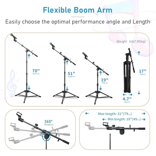 GUITTO Microphone Floor Stand with Phone/Tablet Holder, Adjustable Boom Mic Stand with Heavy-Duty Base, Dual Device Mount for Streaming, Podcasting, Recording, and Live Performances GMS-04 - Image 3