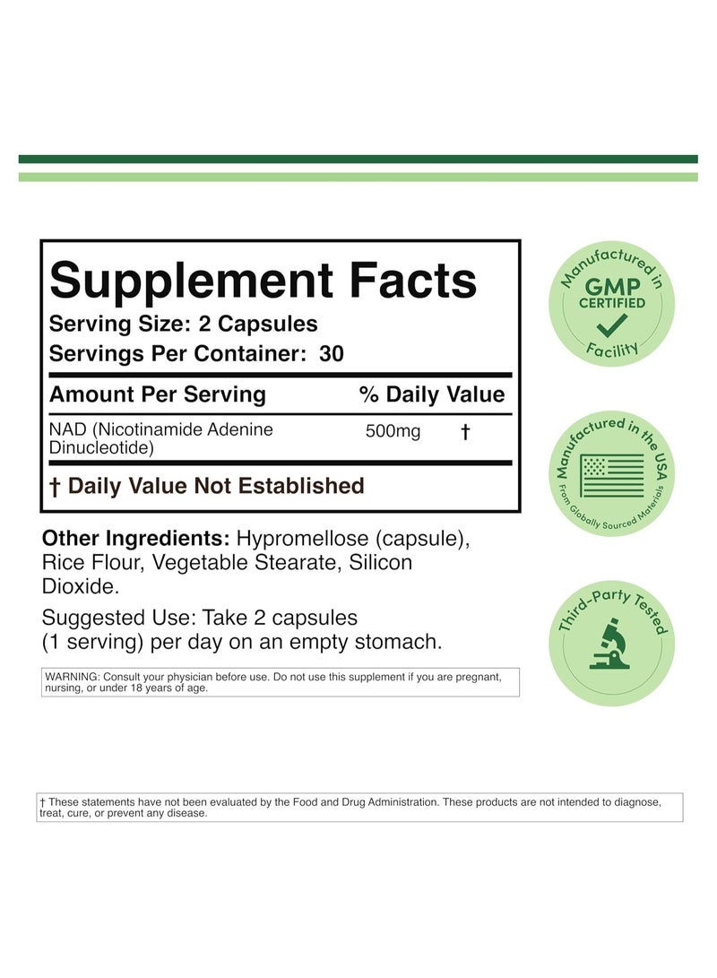 DoubleWood NAD+ Supplement 500mg 60 Capsules - Image 2