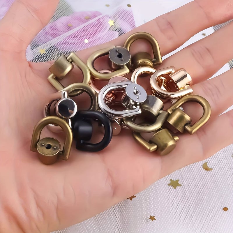 Rose Golden 4Pcs Screw Metal D Rings Rivets for Leather Purse Wallet DIY - Image 2