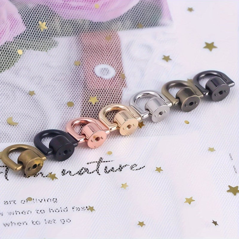 Rose Golden 4Pcs Screw Metal D Rings Rivets for Leather Purse Wallet DIY - Image 3