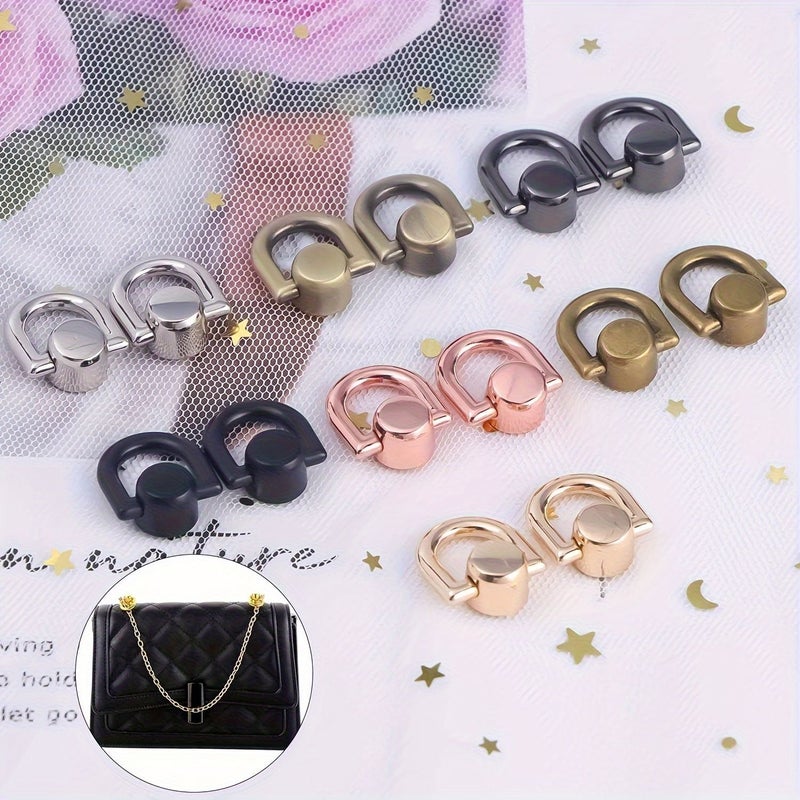 Rose Golden 4Pcs Screw Metal D Rings Rivets for Leather Purse Wallet DIY - Image 1
