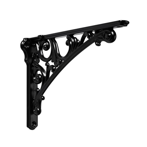 khtumeware Shelf Bracket 6 Inch Decorative Brackets for Shelving Heavy Duty Vintage Ornate Shelf Bracket Hardware Included 2 Pack Black Finish 59x42x173 inch - Image 1