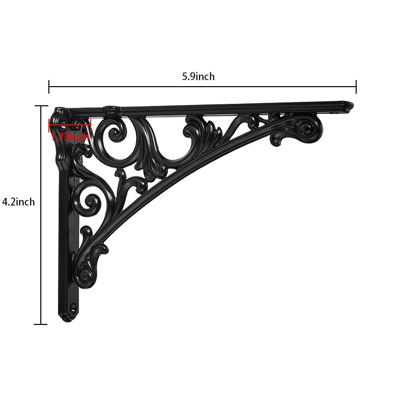 khtumeware Shelf Bracket 6 Inch Decorative Brackets for Shelving Heavy Duty Vintage Ornate Shelf Bracket Hardware Included 2 Pack Black Finish 59x42x173 inch - Image 3