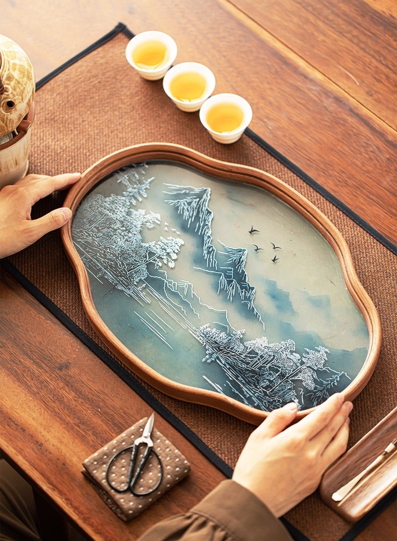 New Chinese Style Landscape Bamboo Glass Household Tea Cup And Tea Set High-End Tray  - Image 3