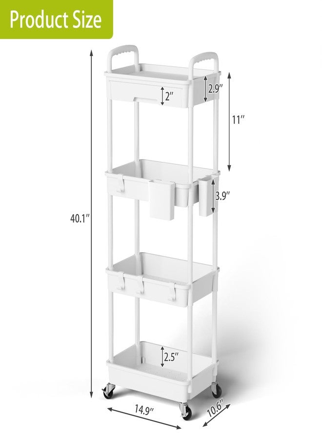 Sorgion 4 Tier Rolling Cart Organizer,Art Craft Diaper Bedside Snack Laundry Room Bathroom Organizer Narrow Thin Slim Rolling Trolley Utility Cart with Wheels for Kitchen,Office(White) - Image 3