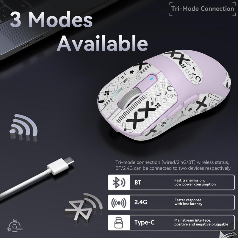 MANBASNAKE ATTACK SHARK X3 Wireless Gaming Mouse, 49g Bluetooth/2.4G/USB-C Ergonomic Computer Mouse, PAW3395 26K DPI Sensor, 200h Battery Life, Programmable Buttons, Gaming Accessories for PC/Laptop/Mac - Image 4