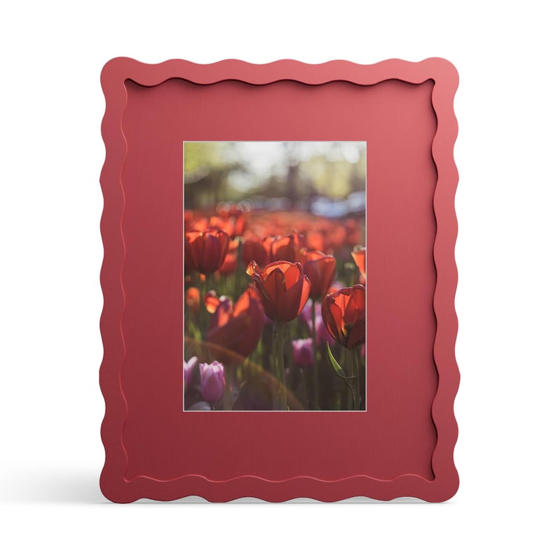 THKRLOF 8x10 Picture Frame with Mat for 5x7 Wavy Edge Wooden Real Glass Photo Frame for Tabletop and Wall Hanging Red 1 Pack - Image 2