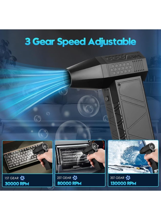 بيوينتي منفضة هواء مضغوط - منفاخ هواء توربو لاسلكي بقوة 130000 دورة في الدقيقة، منفاخ هواء كهربائي قابل للتعديل بثلاث سرعات وقابل لإعادة الشحن، منفاخ هواء صغير بضاغط للسيارة والمنزل والكمبيوتر ومنظف لوحة ال - Image 2