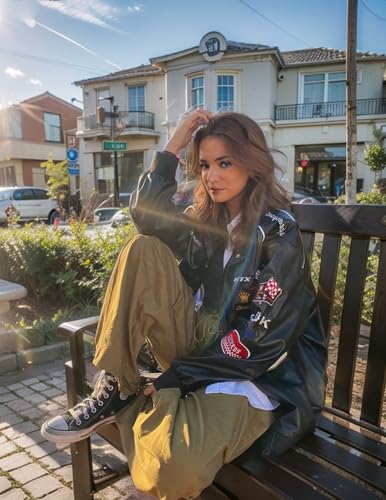 Vamtac Faux Leather Motocross Jackets Oversized Vintage Racing Varsity Bomber Coat Men Trendy Streetwear Black Small - Image 3