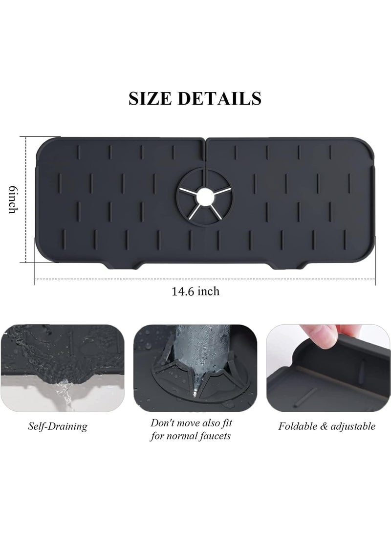 واقي رذاذ من السيليكون لحوض المطبخ حصيرة لالتقاط الماء للوضع تحت الحنفية للحمام والمطبخ -أسود -346 - Image 2