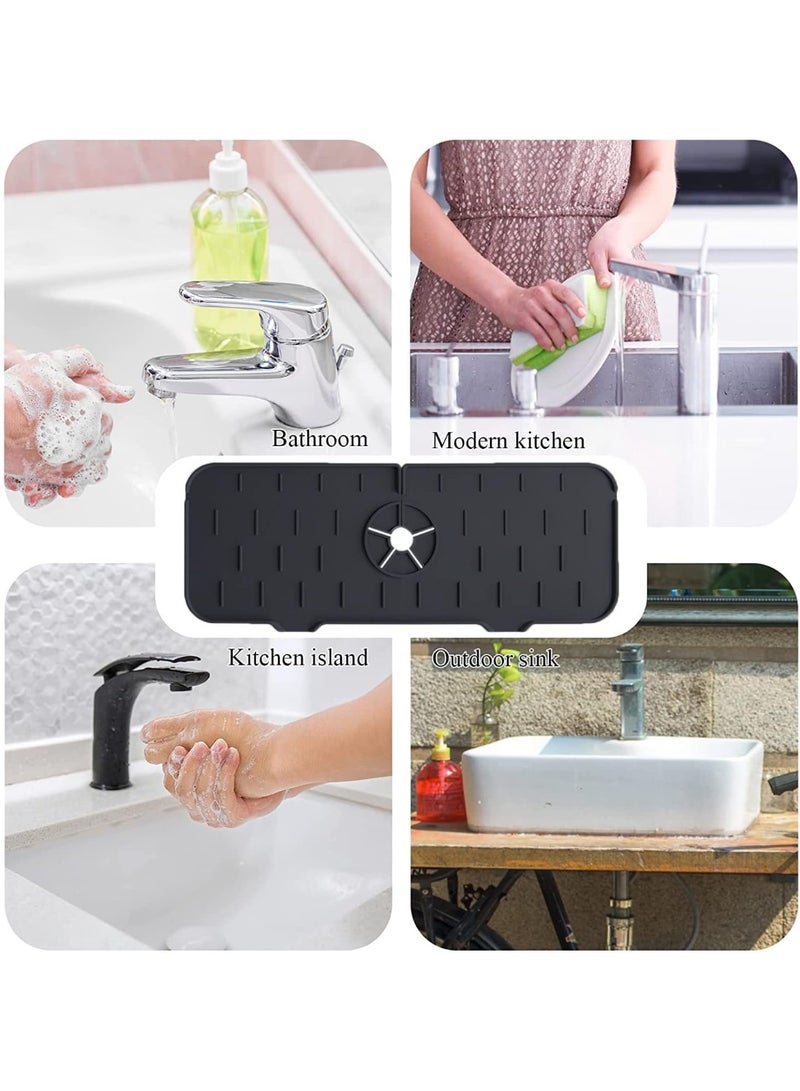 واقي رذاذ من السيليكون لحوض المطبخ حصيرة لالتقاط الماء للوضع تحت الحنفية للحمام والمطبخ -أسود -346 - Image 3
