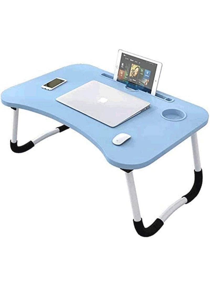 bunca Foldable Laptop Table for Bed and Sofa - Multi-Purpose, Cup Slot, Tablet and Cell Phone Holder - Study and Serving Desk - Lightweight and Easy to Store, blue color from bunca - Image 1