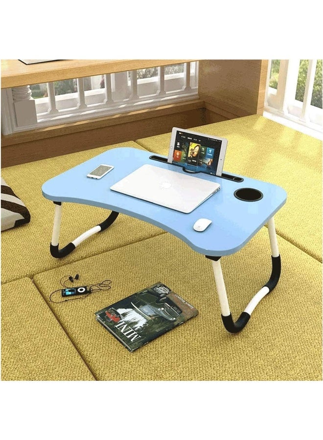 bunca Foldable Laptop Table for Bed and Sofa - Multi-Purpose, Cup Slot, Tablet and Cell Phone Holder - Study and Serving Desk - Lightweight and Easy to Store, blue color from bunca - Image 2