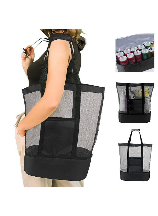 Large Mesh Beach Bag Tote Insulated Reusable Picnic Lunch for Outdoor Camping - Image 1