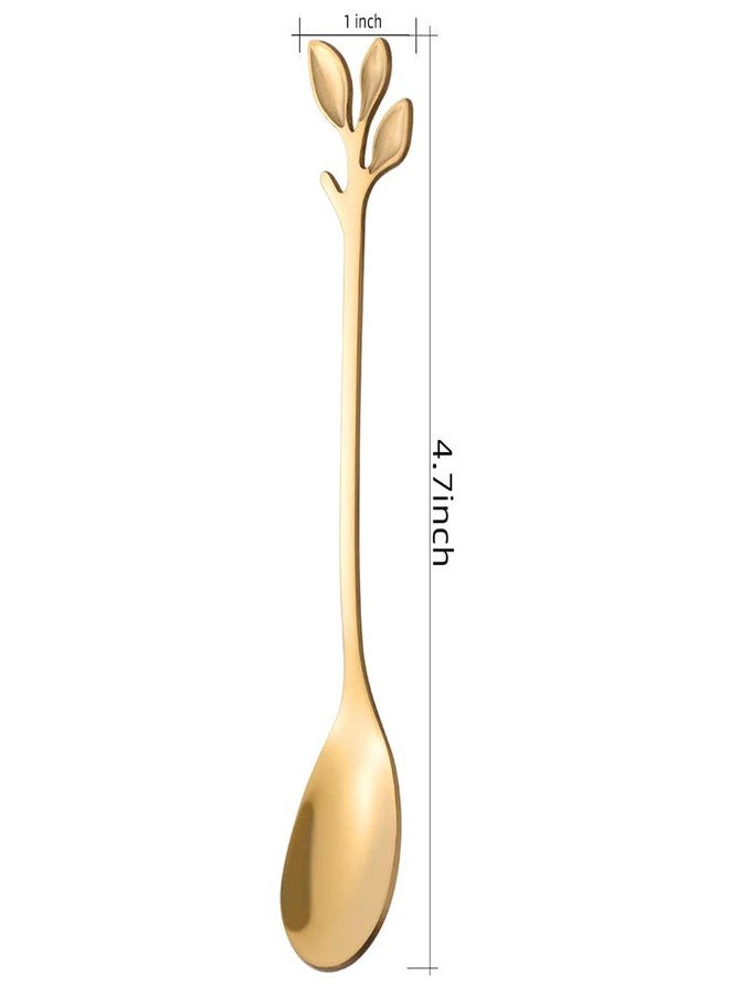 Comicfs 16 Pcs 4.7" Stainless Steel Gold Leaf Coffee Spoon-Creative Tableware Dessert Spoons, Stirring, Mixing, Sugar, Stir, Ice Cream, Cake, Teaspoon Set (16 Spoons, Gold) - Image 2