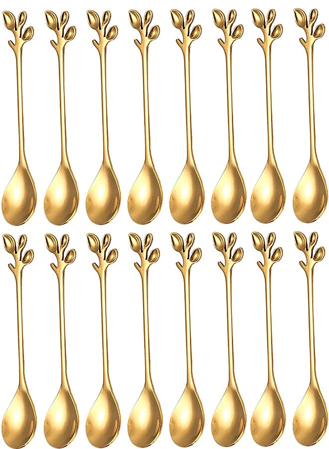 Comicfs 16 Pcs 4.7" Stainless Steel Gold Leaf Coffee Spoon-Creative Tableware Dessert Spoons, Stirring, Mixing, Sugar, Stir, Ice Cream, Cake, Teaspoon Set (16 Spoons, Gold) - Image 1
