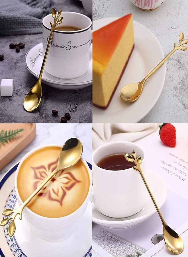 Comicfs 16 Pcs 4.7" Stainless Steel Gold Leaf Coffee Spoon-Creative Tableware Dessert Spoons, Stirring, Mixing, Sugar, Stir, Ice Cream, Cake, Teaspoon Set (16 Spoons, Gold) - Image 4