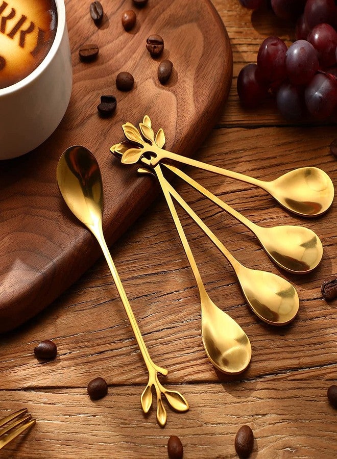 Comicfs 16 Pcs 4.7" Stainless Steel Gold Leaf Coffee Spoon-Creative Tableware Dessert Spoons, Stirring, Mixing, Sugar, Stir, Ice Cream, Cake, Teaspoon Set (16 Spoons, Gold) - Image 3