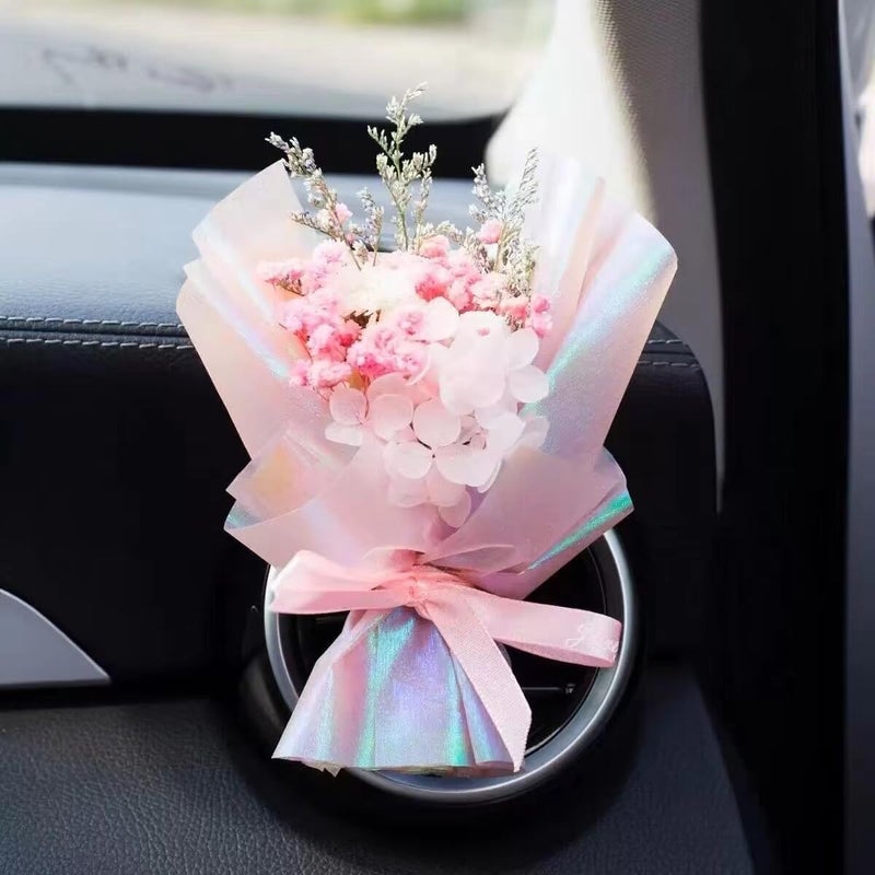 Wyjuan Pink Mini Dried Flowers Bouquet for Car Air Vent Clips - Elegant Air Freshener Decoration - Image 1