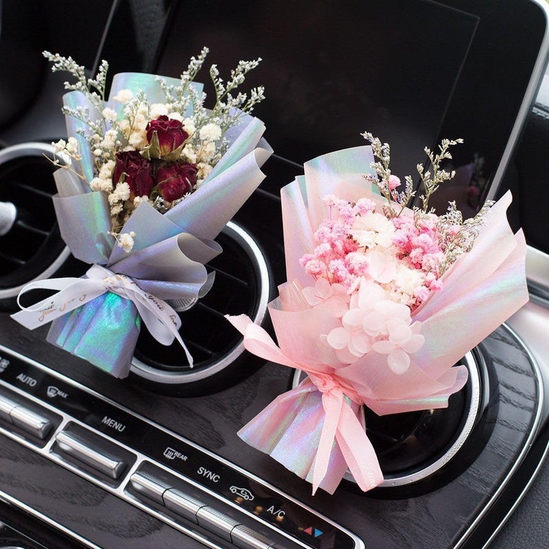 Wyjuan Pink Mini Dried Flowers Bouquet for Car Air Vent Clips - Elegant Air Freshener Decoration - Image 2