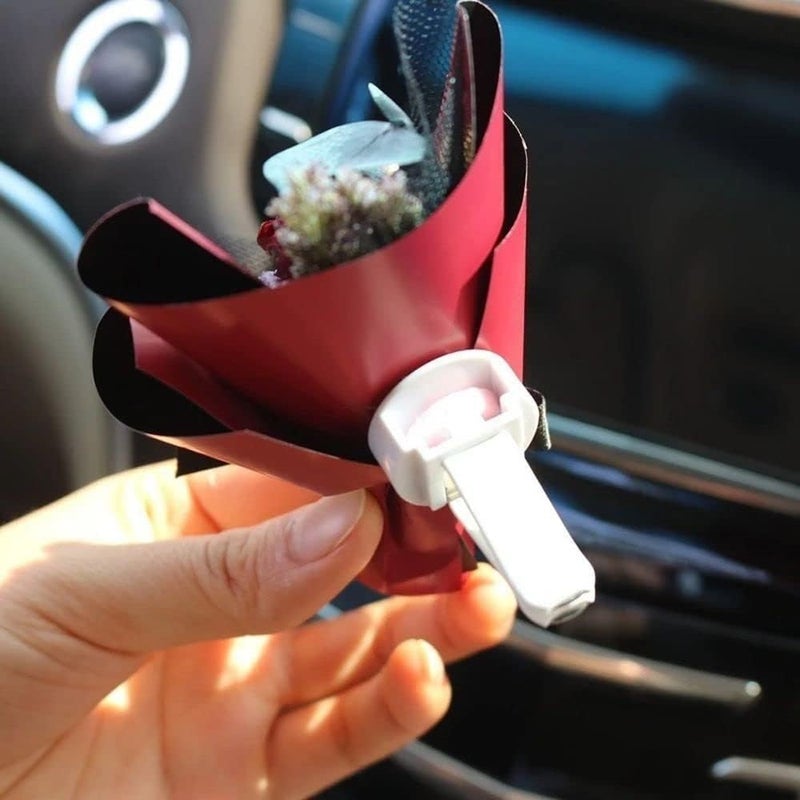 Wyjuan Pink Mini Dried Flowers Bouquet for Car Air Vent Clips - Elegant Air Freshener Decoration - Image 4