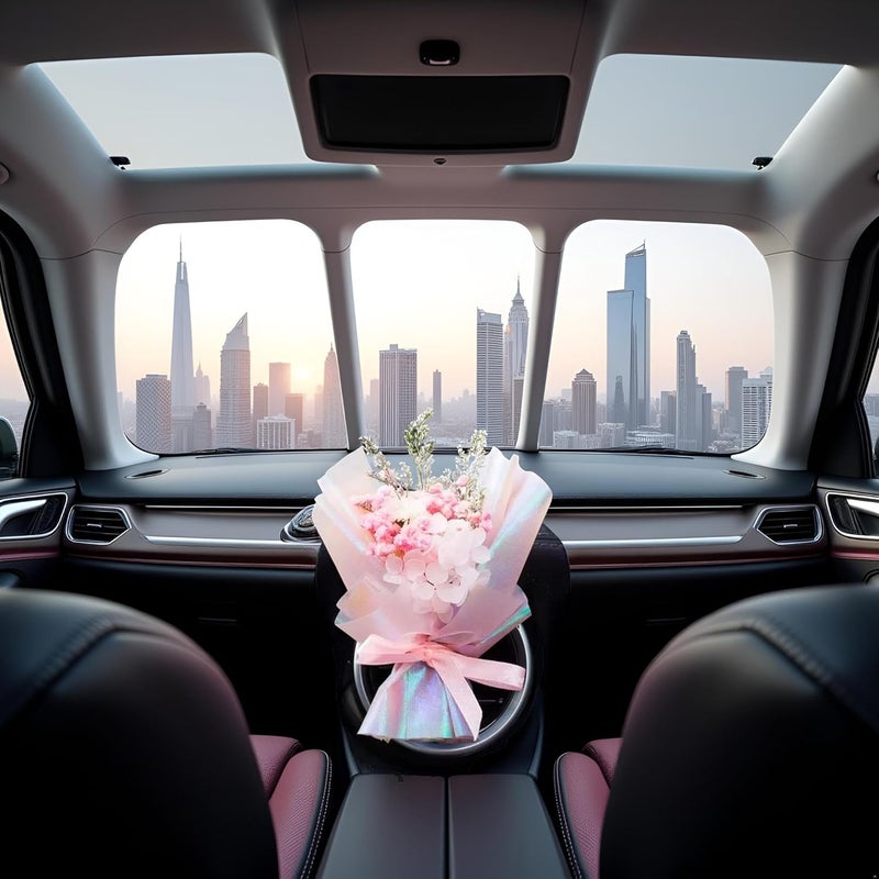 Wyjuan Pink Mini Dried Flowers Bouquet for Car Air Vent Clips - Elegant Air Freshener Decoration - Image 3