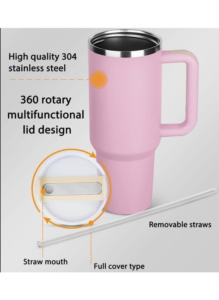 DIVHUK DIVHUK Tumbler with Handle and Straw Lid Insulated Reusable Stainless Steel Water Bottle Travel Mug Iced Coffee Cup Travel Mug for Hot and Cold Beverages 40 oz Tumbler with Handle Pink  - Image 3