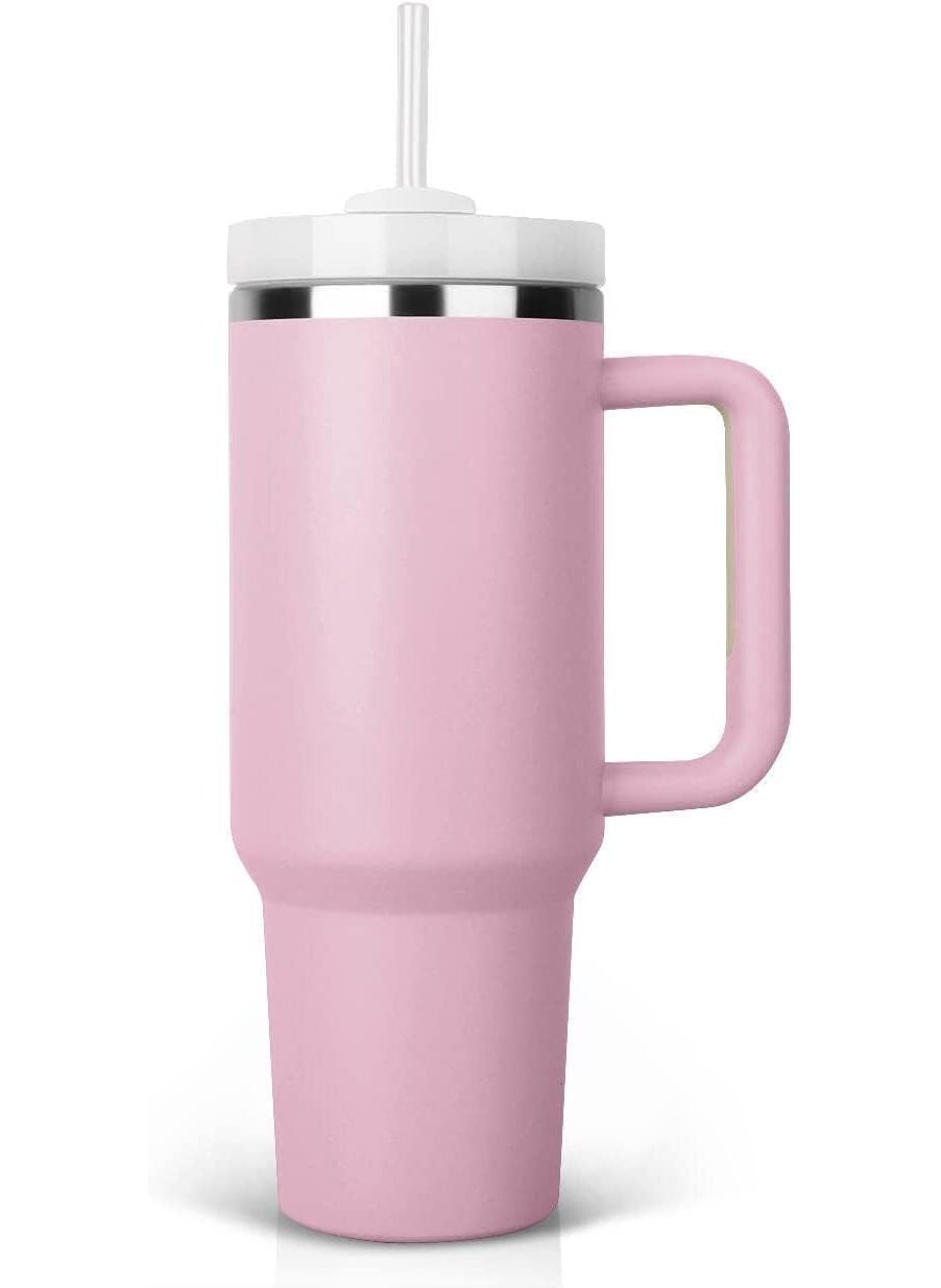 DIVHUK DIVHUK Tumbler with Handle and Straw Lid Insulated Reusable Stainless Steel Water Bottle Travel Mug Iced Coffee Cup Travel Mug for Hot and Cold Beverages 40 oz Tumbler with Handle Pink  - Image 1