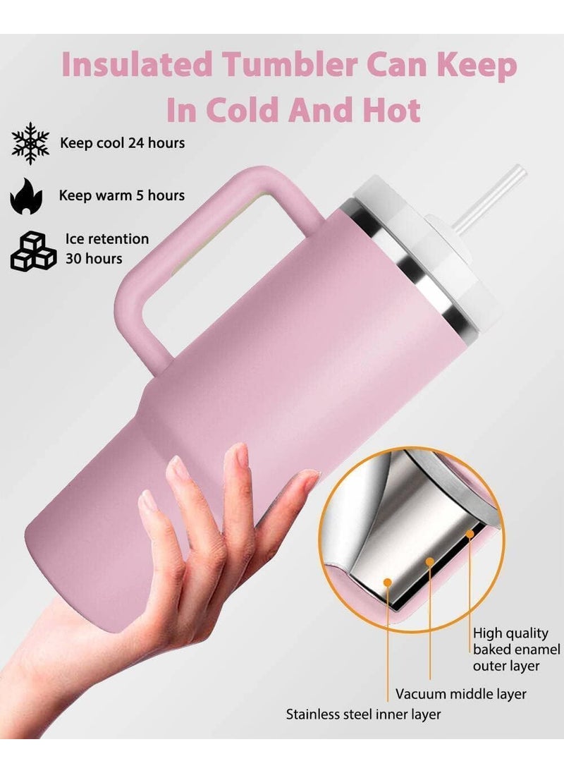 DIVHUK DIVHUK Tumbler with Handle and Straw Lid Insulated Reusable Stainless Steel Water Bottle Travel Mug Iced Coffee Cup Travel Mug for Hot and Cold Beverages 40 oz Tumbler with Handle Pink  - Image 5