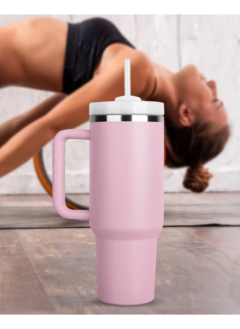 DIVHUK DIVHUK Tumbler with Handle and Straw Lid Insulated Reusable Stainless Steel Water Bottle Travel Mug Iced Coffee Cup Travel Mug for Hot and Cold Beverages 40 oz Tumbler with Handle Pink  - Image 2