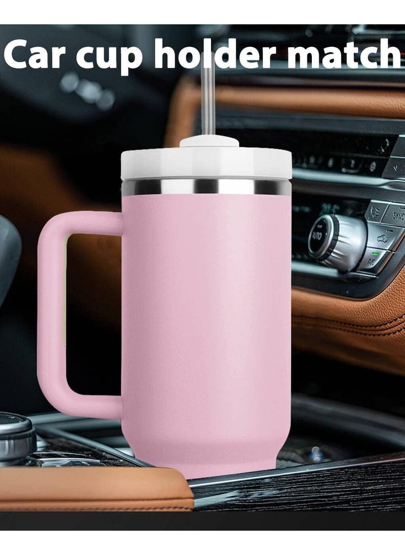 DIVHUK DIVHUK Tumbler with Handle and Straw Lid Insulated Reusable Stainless Steel Water Bottle Travel Mug Iced Coffee Cup Travel Mug for Hot and Cold Beverages 40 oz Tumbler with Handle Pink  - Image 4