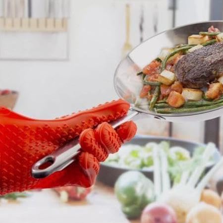 NH Fashion Hub NH Fashion Hub 1Pcs Silicone AntiSkid Heat Resistant Hand Glove Heat Insulation Glove Microwave Oven Mitts Used for Home Kitchen Restaurant Hotel for Roasting Grilling Baking Cooking  - Image 3