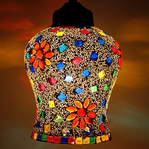 earthenmetal Multicolored Glass Mosaic Pendant Hanging Lamp - 50W, Handcrafted Home Lighting Fixture (Pack of 1) - Image 1