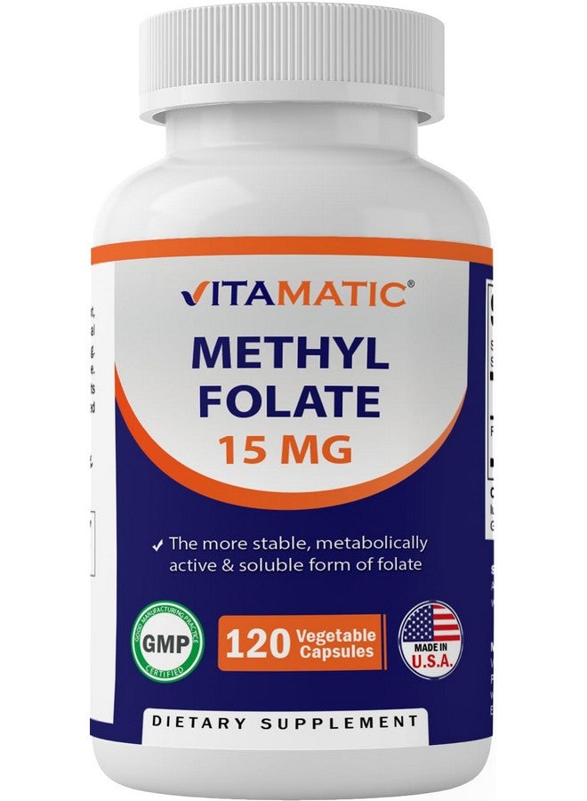 Vitamatic Methyl Folate 15mg - 120 Vegetable Capsules - Optimized and Activated High Potency - Metabolically Active Folate - Image 1