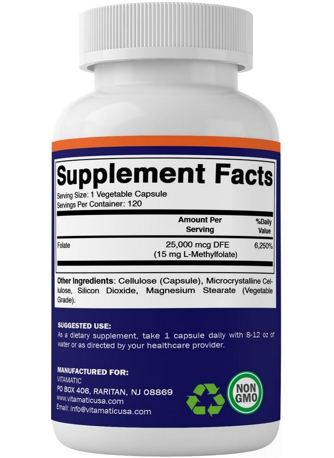 Vitamatic Methyl Folate 15mg - 120 Vegetable Capsules - Optimized and Activated High Potency - Metabolically Active Folate - pzsku/Z5B181AC5BD2B67797921Z/45/_/1739882235/c6a91057-75c6-4094-b95b-855964b1cb7d