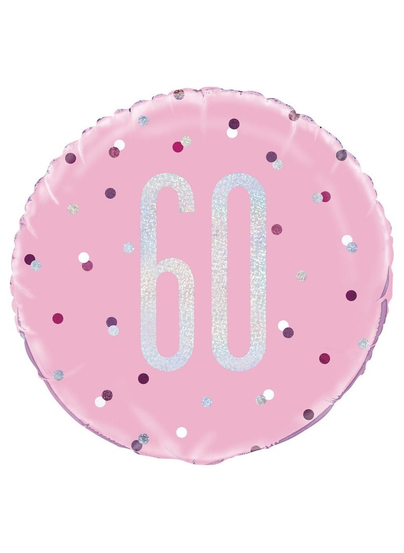 Unique 60-Years Birthday Anniversary Foil Balloon Pink Silver 45 cm