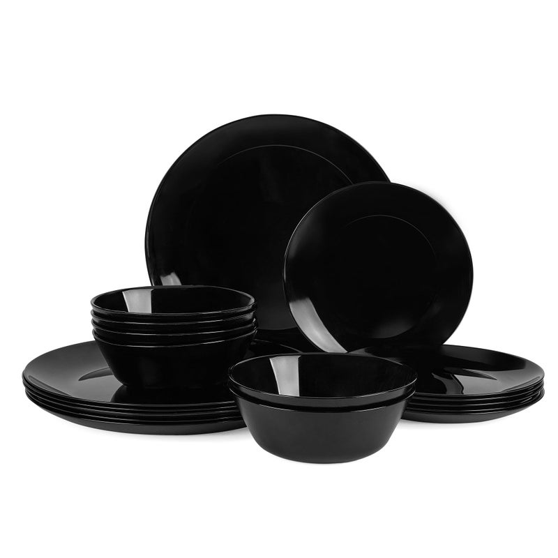 LaGlint Dinnerware Sets for 6, LaGlint 18 Pieces Opal Glass Plates and Bowls Set, Dishwasher and Microwave Safe Dish Dinning Ware, Chip and Scratch Resistant Dishware Black - Image 1