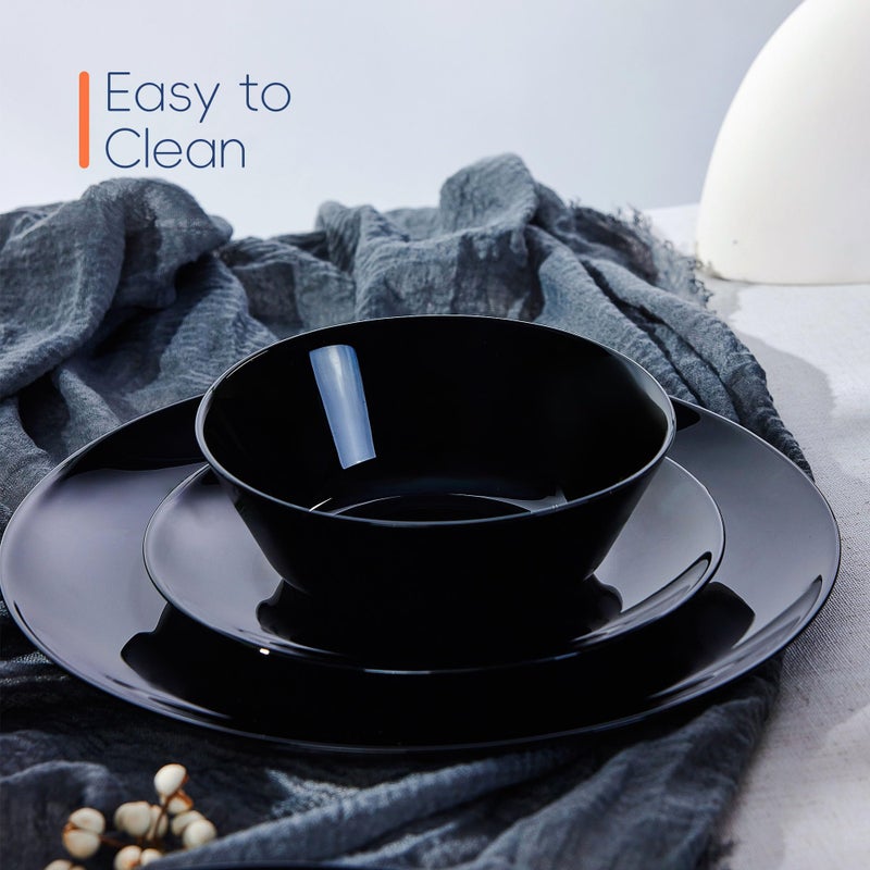 LaGlint Dinnerware Sets for 6, LaGlint 18 Pieces Opal Glass Plates and Bowls Set, Dishwasher and Microwave Safe Dish Dinning Ware, Chip and Scratch Resistant Dishware Black - Image 4