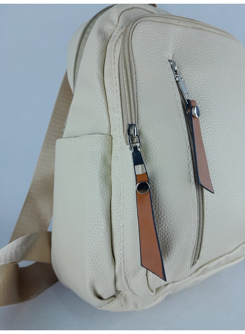 Women's beige leather backpack - Image 3