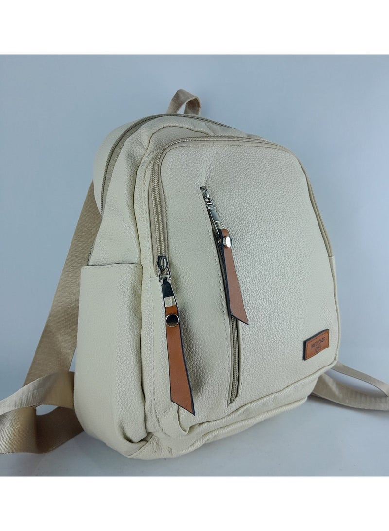 Women's beige leather backpack - Image 1