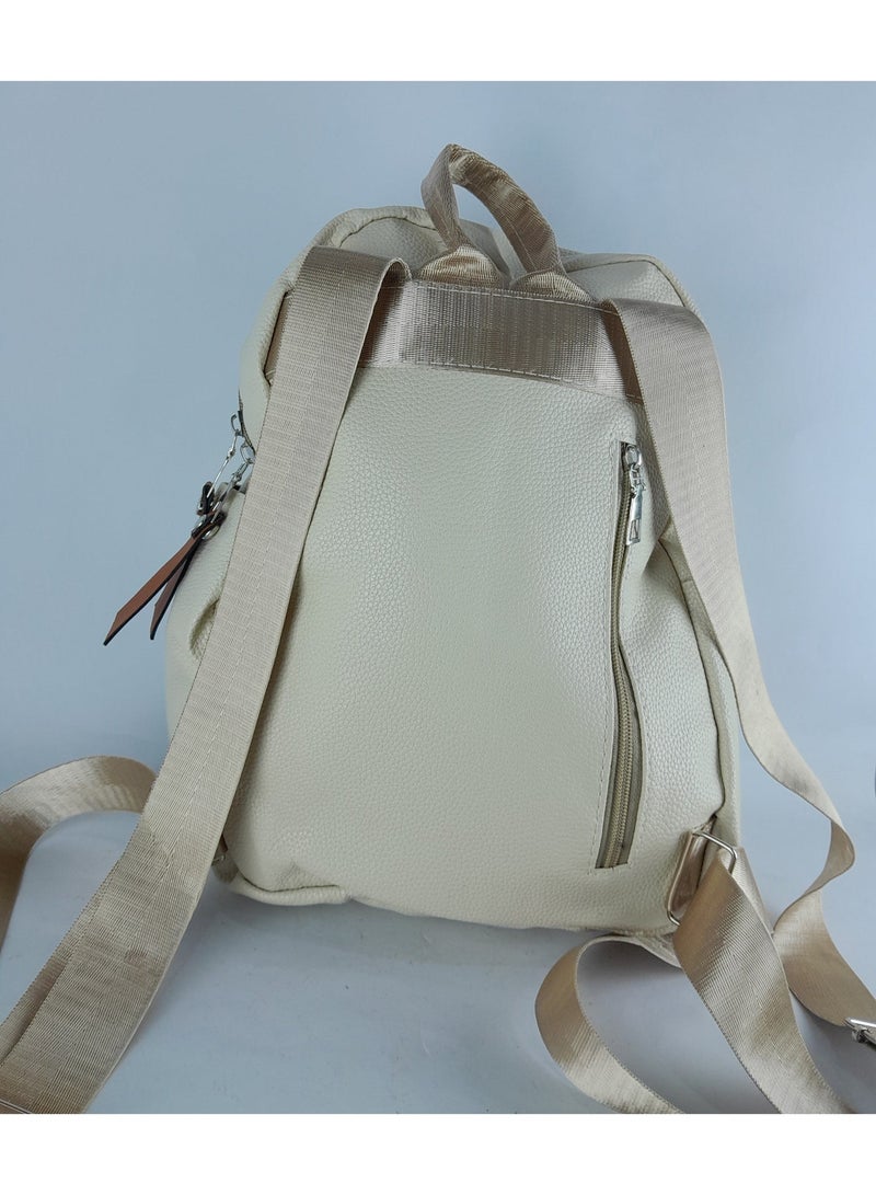 Women's beige leather backpack - Image 2