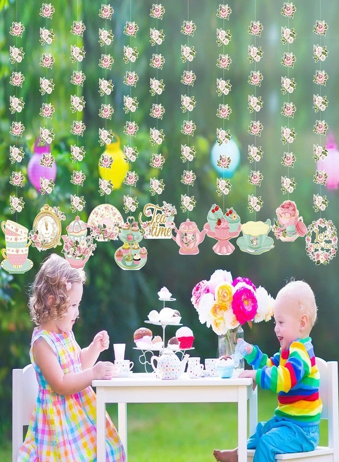 Fullhawl 12 Pack 32'' Tea Party Decorations Floral Double Sided Hanging Garland Floral Tea Party Banner Hanging Decorations for Bridal Shower Princess Birthday Wedding Favors - Image 5