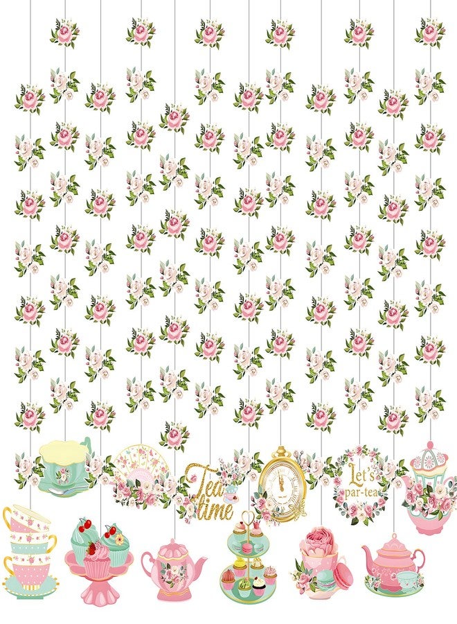 Fullhawl 12 Pack 32'' Tea Party Decorations Floral Double Sided Hanging Garland Floral Tea Party Banner Hanging Decorations for Bridal Shower Princess Birthday Wedding Favors - Image 1