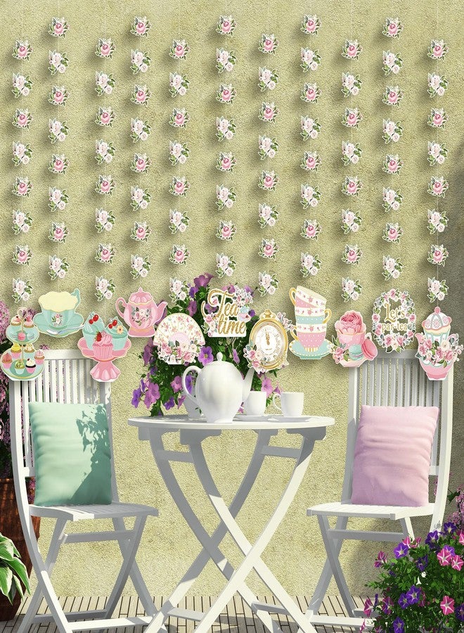 Fullhawl 12 Pack 32'' Tea Party Decorations Floral Double Sided Hanging Garland Floral Tea Party Banner Hanging Decorations for Bridal Shower Princess Birthday Wedding Favors - Image 4