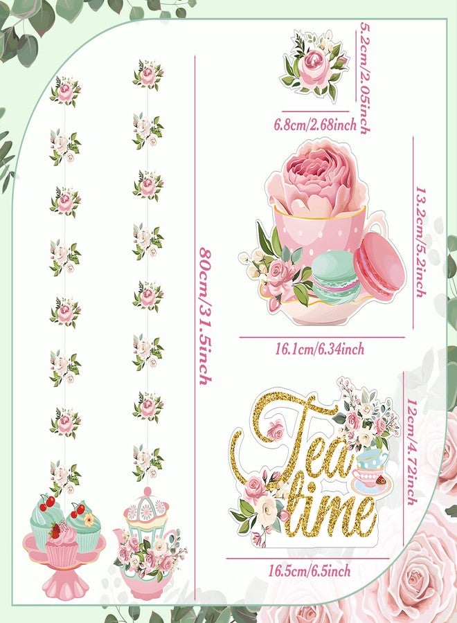 Fullhawl 12 Pack 32'' Tea Party Decorations Floral Double Sided Hanging Garland Floral Tea Party Banner Hanging Decorations for Bridal Shower Princess Birthday Wedding Favors - Image 2