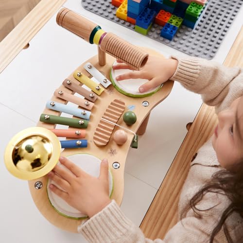 Asweets 7 in 1 Kids Drum Set for Toddlers Wooden Xylophone Musical Instruments Kit Play Set for Toddler Baby Drum Set Montessori Toys Sensory Toys Birthday Gifts for Girls Boys Moon - Image 5
