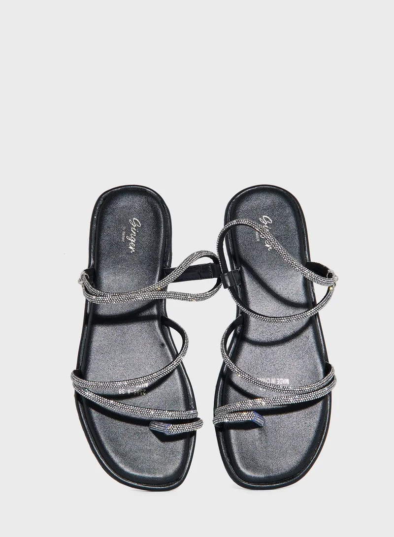 جينجر Crossover Embellished Back Strap Sandals